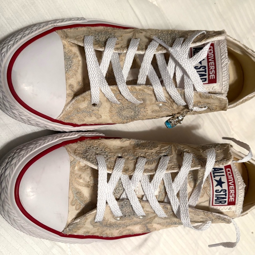 Converse Beige and Red Lace Sneakers
